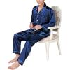 image:imageSWOMOG Mens Silk Satin Pajamas Set Long Sleeve Sleepwear ButtonDown Pj Twopiece Loungewear with Long Pants SXXLNavy Blue