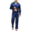 image:imageSWOMOG Mens Silk Satin Pajamas Set Long Sleeve Sleepwear ButtonDown Pj Twopiece Loungewear with Long Pants SXXLNavy Blue