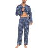 image:imageSWOMOG Mens Silk Satin Pajamas Set Long Sleeve Sleepwear ButtonDown Pj Twopiece Loungewear with Long Pants SXXLNavy Blue Flower