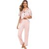 image:imageSWOMOG Women Satin Pajamas Set Short Sleeve Top amp Pants Sleepwear Silky Button Down Nightwear 2pcs Loungewear Pjs SetBlush Pink