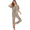 image:imageSWOMOG Women Satin Pajamas Set Short Sleeve Top amp Pants Sleepwear Silky Button Down Nightwear 2pcs Loungewear Pjs SetBrown Leopard