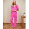 image:imageSWOMOG Women Satin Pajamas Set Short Sleeve Top amp Pants Sleepwear Silky Button Down Nightwear 2pcs Loungewear Pjs SetHot Pink Leopard