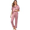 image:imageSWOMOG Women Satin Pajamas Set Short Sleeve Top amp Pants Sleepwear Silky Button Down Nightwear 2pcs Loungewear Pjs SetMisty Rose