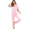 image:imageSWOMOG Women Satin Pajamas Set Short Sleeve Top amp Pants Sleepwear Silky Button Down Nightwear 2pcs Loungewear Pjs SetPink