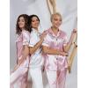 image:imageSWOMOG Women Satin Pajamas Set Short Sleeve Top amp Pants Sleepwear Silky Button Down Nightwear 2pcs Loungewear Pjs SetPink