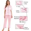 image:imageSWOMOG Women Satin Pajamas Set Short Sleeve Top amp Pants Sleepwear Silky Button Down Nightwear 2pcs Loungewear Pjs SetPink