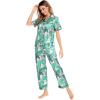 image:imageSWOMOG Women Satin Pajamas Set Short Sleeve Top amp Pants Sleepwear Silky Button Down Nightwear 2pcs Loungewear Pjs SetPink Leaves