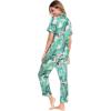 image:imageSWOMOG Women Satin Pajamas Set Short Sleeve Top amp Pants Sleepwear Silky Button Down Nightwear 2pcs Loungewear Pjs SetPink Leaves