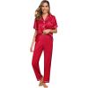 image:imageSWOMOG Women Satin Pajamas Set Short Sleeve Top amp Pants Sleepwear Silky Button Down Nightwear 2pcs Loungewear Pjs SetRed