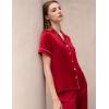 image:imageSWOMOG Women Satin Pajamas Set Short Sleeve Top amp Pants Sleepwear Silky Button Down Nightwear 2pcs Loungewear Pjs SetRed