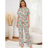 image:imageSWOMOG Women Satin Pajamas Set Short Sleeve Top amp Pants Sleepwear Silky Button Down Nightwear 2pcs Loungewear Pjs SetZfloral Light Green