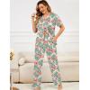 image:imageSWOMOG Women Satin Pajamas Set Short Sleeve Top amp Pants Sleepwear Silky Button Down Nightwear 2pcs Loungewear Pjs SetZfloral Light Green
