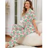 image:imageSWOMOG Women Satin Pajamas Set Short Sleeve Top amp Pants Sleepwear Silky Button Down Nightwear 2pcs Loungewear Pjs SetZfloral Light Green