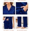 image:imageSWOMOG Women Satin Pajamas Set Short Sleeve Top amp Pants Sleepwear Silky Button Down Nightwear 2pcs Loungewear Pjs SetZnavy Blue