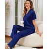 image:imageSWOMOG Women Satin Pajamas Set Short Sleeve Top amp Pants Sleepwear Silky Button Down Nightwear 2pcs Loungewear Pjs SetZnavy Blue
