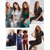 image:imageSWOMOG Women Satin Pajamas Set Short Sleeve Top amp Pants Sleepwear Silky Button Down Nightwear 2pcs Loungewear Pjs SetZnavy Blue