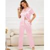 image:imageSWOMOG Women Satin Pajamas Set Short Sleeve Top amp Pants Sleepwear Silky Button Down Nightwear 2pcs Loungewear Pjs SetZpink