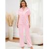 image:imageSWOMOG Women Satin Pajamas Set Short Sleeve Top amp Pants Sleepwear Silky Button Down Nightwear 2pcs Loungewear Pjs SetZpink