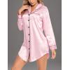 image:imageSWOMOG Womens Satin Sleep Shirt Long Sleeve Sleepwear Silk Nightshirt Button Down Pajama TopGpink
