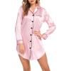 image:imageSWOMOG Womens Satin Sleep Shirt Long Sleeve Sleepwear Silk Nightshirt Button Down Pajama TopGpink