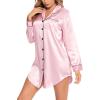 image:imageSWOMOG Womens Satin Sleep Shirt Long Sleeve Sleepwear Silk Nightshirt Button Down Pajama TopGpink