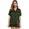 image:imageSWOMOG Womens Silk Satin Pajamas Set Short Sleeve Sleepwear Button Down Top and Shorts Loungewear 2 Piece Pjs Set XS3XLArmy Green
