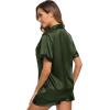 image:imageSWOMOG Womens Silk Satin Pajamas Set Short Sleeve Sleepwear Button Down Top and Shorts Loungewear 2 Piece Pjs Set XS3XLArmy Green