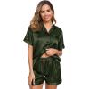image:imageSWOMOG Womens Silk Satin Pajamas Set Short Sleeve Sleepwear Button Down Top and Shorts Loungewear 2 Piece Pjs Set XS3XLArmy Green