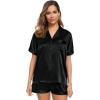 image:imageSWOMOG Womens Silk Satin Pajamas Set Short Sleeve Sleepwear Button Down Top and Shorts Loungewear 2 Piece Pjs Set XS3XLBlack Solid