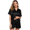image:imageSWOMOG Womens Silk Satin Pajamas Set Short Sleeve Sleepwear Button Down Top and Shorts Loungewear 2 Piece Pjs Set XS3XLBlack Solid