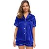 image:imageSWOMOG Womens Silk Satin Pajamas Set Short Sleeve Sleepwear Button Down Top and Shorts Loungewear 2 Piece Pjs Set XS3XLBlue
