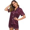 image:imageSWOMOG Womens Silk Satin Pajamas Set Short Sleeve Sleepwear Button Down Top and Shorts Loungewear 2 Piece Pjs Set XS3XLBordeaux Red