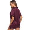 image:imageSWOMOG Womens Silk Satin Pajamas Set Short Sleeve Sleepwear Button Down Top and Shorts Loungewear 2 Piece Pjs Set XS3XLBordeaux Red