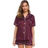 image:imageSWOMOG Womens Silk Satin Pajamas Set Short Sleeve Sleepwear Button Down Top and Shorts Loungewear 2 Piece Pjs Set XS3XLBordeaux Red