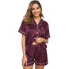 image:imageSWOMOG Womens Silk Satin Pajamas Set Short Sleeve Sleepwear Button Down Top and Shorts Loungewear 2 Piece Pjs Set XS3XLBordeaux Red