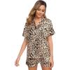 image:imageSWOMOG Womens Silk Satin Pajamas Set Short Sleeve Sleepwear Button Down Top and Shorts Loungewear 2 Piece Pjs Set XS3XLBrown Leopard
