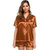 image:imageSWOMOG Womens Silk Satin Pajamas Set Short Sleeve Sleepwear Button Down Top and Shorts Loungewear 2 Piece Pjs Set XS3XLBurnt Orange