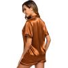 image:imageSWOMOG Womens Silk Satin Pajamas Set Short Sleeve Sleepwear Button Down Top and Shorts Loungewear 2 Piece Pjs Set XS3XLBurnt Orange