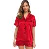 image:imageSWOMOG Womens Silk Satin Pajamas Set Short Sleeve Sleepwear Button Down Top and Shorts Loungewear 2 Piece Pjs Set XS3XLCandy Red