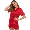 image:imageSWOMOG Womens Silk Satin Pajamas Set Short Sleeve Sleepwear Button Down Top and Shorts Loungewear 2 Piece Pjs Set XS3XLCandy Red