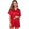 image:imageSWOMOG Womens Silk Satin Pajamas Set Short Sleeve Sleepwear Button Down Top and Shorts Loungewear 2 Piece Pjs Set XS3XLCandy Red