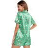 image:imageSWOMOG Womens Silk Satin Pajamas Set Short Sleeve Sleepwear Button Down Top and Shorts Loungewear 2 Piece Pjs Set XS3XLChristmas Gift Green