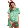 image:imageSWOMOG Womens Silk Satin Pajamas Set Short Sleeve Sleepwear Button Down Top and Shorts Loungewear 2 Piece Pjs Set XS3XLChristmas Gift Green