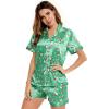 image:imageSWOMOG Womens Silk Satin Pajamas Set Short Sleeve Sleepwear Button Down Top and Shorts Loungewear 2 Piece Pjs Set XS3XLChristmas Gift Green