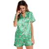 image:imageSWOMOG Womens Silk Satin Pajamas Set Short Sleeve Sleepwear Button Down Top and Shorts Loungewear 2 Piece Pjs Set XS3XLChristmas Gift Green