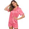 image:imageSWOMOG Womens Silk Satin Pajamas Set Short Sleeve Sleepwear Button Down Top and Shorts Loungewear 2 Piece Pjs Set XS3XLCoral Red