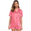image:imageSWOMOG Womens Silk Satin Pajamas Set Short Sleeve Sleepwear Button Down Top and Shorts Loungewear 2 Piece Pjs Set XS3XLCoral Red