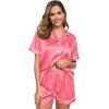 image:imageSWOMOG Womens Silk Satin Pajamas Set Short Sleeve Sleepwear Button Down Top and Shorts Loungewear 2 Piece Pjs Set XS3XLCoral Red