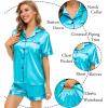 image:imageSWOMOG Womens Silk Satin Pajamas Set Short Sleeve Sleepwear Button Down Top and Shorts Loungewear 2 Piece Pjs Set XS3XLCyan