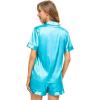 image:imageSWOMOG Womens Silk Satin Pajamas Set Short Sleeve Sleepwear Button Down Top and Shorts Loungewear 2 Piece Pjs Set XS3XLCyan